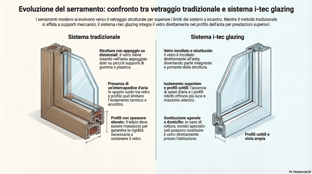 • Confronto anta tradizionale con distanziale vs anta Internorm con vetro incollato a Genova