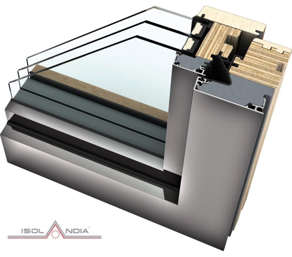 "Dettaglio del profilo in legno-alluminio Internorm HF510 con nucleo I-tec Core"